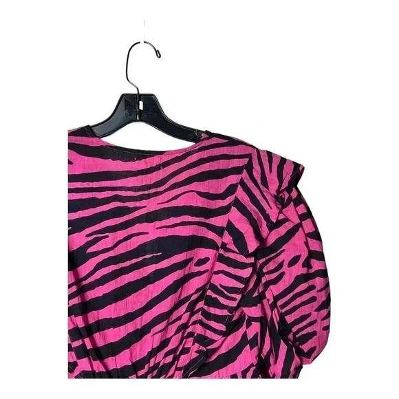 1404. ANTHROPOLOGIE RAHI SHORT PUFFER SLEEVES TOP XSMALL ZEBRA PRINT HOT PINK - Picture 9 of 11